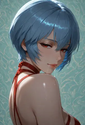 1girl, ayanami rei, sidelocks tied back, solo, smiling, abstract background, aqua background, lips, looking at viewer, seductive, half-closed eyes, cum dripping from side of her mouth, <lora:SDXL high detailed. LoRA_SDXL_ARW_0010:1.5>, <lora:add-detail-xl:1.9>, <lora:dark:1.4>, <lora:Jeweled eyes-NAI:2>, <lora:SDXL Detail:1.3>