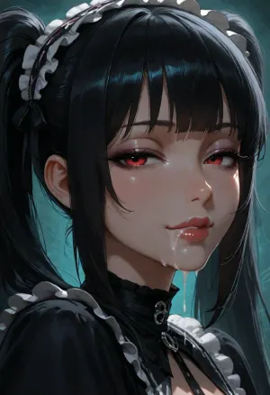 1girl, pastel gothic, sidelocks tied back, solo, smiling, abstract background, aqua background, lips, looking at viewer, seductive, half-closed eyes, cum dripping from side of her mouth, <lora:SDXL high detailed. LoRA_SDXL_ARW_0010:1.5>, <lora:add-detail-xl:1.9>, <lora:dark:1.4>, <lora:Jeweled eyes-NAI:2>, <lora:SDXL Detail:1.3>