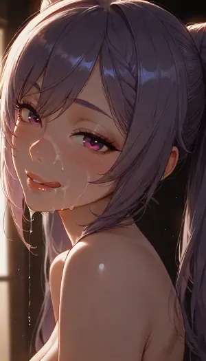 (Keqing from genshin impact), ______
1girl, smiling, naked shoulders, side view, head focus, detailed face, big innocent eyes, looking at viewer, naughty face, blushing, licking lips, dark background, (incase:.8), masterwork, masterpiece, best quality, high detailed, light through hair, very aesthetic, detailed teeth, 8k, cum on face, cum dripping from face, flash on the girl., backlight, edge lighting. 1girl, (genshin_impact\), keqing, (genshin, impact\), <lora:Asian_Beauty XL:1.4>, <lora:SDXL_BetterFaces-LoRA_v1:1.1>, <lora:MJ52:1.7>, <lora:dark:.9>, <lora:keqing:1.1>