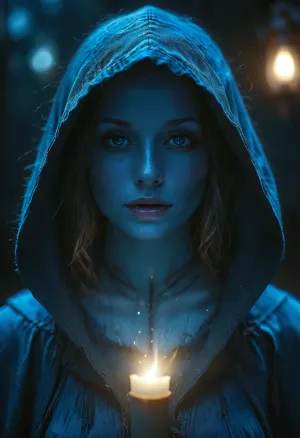 (Dark Fantasy Artwork), artistic, low angle, female blue ghost with hooded cloak, face hidden in dark shadow, faceless, no face visible, dark background, glowing blue body, exquisite lighting and composition, natural beauty, /KlTTY-ART/, <lora:COMFYUI_mimic_landscape_-_XL_SDXL v2.0:.6>, <lora:attractive_notrigger:.3>, <lora:PerfectEyesXL:.3>, <lora:MJ52:.9>