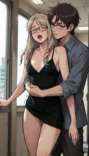 (((focus on her enjoyment:1.2))), ((markgavatino style)), Melkor mancin style, Milf, wavy natural blonde hair. Sex in airport bathroom., Glasses. Hungry seductive expression. Begging for more. Sexy black cocktail dress pulled above her hips to show her pussy. Little Black dress. Loose ringlets, small breasts, Seductive. trembling, quivering, whole body orgasm. flirty, high contrast, one man is fucking her pussy as he thrusts his cock deep inside her. Tight embrace. black evening dress. Dynamic pose. Uncontrollable orgasm. She leans her back against him, and he supports her as she cums so hard her knees go weak. Passionate embrace. Pressing her body against his. Lust. Undressing, Orgasm. Screaming. Shouting, "Fuck me harder! I'm cumming! I'm cumming!" Pubic hair., public. Airport., (dramatic lighting:1), perfect hands, perfect fingers. ratatatat74, kousaka, kirino, gokou, ruri, izumi, sagiri, himemori, luna, sakura, miko, tsunomaki, watame, <lora:LCMTurboMix_Euler_A_fix:.5>, <lora:EnvyBeautyXL02:1.5>, <lora:ratatatat74-000050:1.5>, <lora:mk_Bp Anime_xl:2>, <lora:Kanzaki Hiro_XL:1.7>