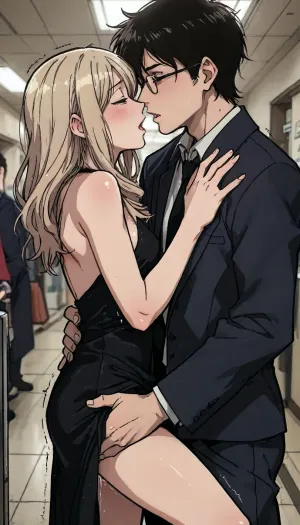 ((markgavatino style)), (focus on her arousal:1.2), Melkor mancin style, Milf, wavy natural blonde hair. Public Sex., Glasses. Hungry seductive expression. Begging for more. Sexy black cocktail dress. Little Black dress. Loose ringlets, small breasts, Seductive. trembling, quivering, whole body orgasm. flirty, high contrast, one man is fucking her pussy as he thrusts his cock deep inside her. Tight embrace. black evening dress. Dynamic pose. Uncontrollable orgasm. She leans her back against him, and he supports her as she cums so hard her knees go weak. Passionate embrace. Pressing her body against his. Lust. Undressing, Orgasm. Screaming. Shouting, "Fuck me harder! I'm cumming! I'm cumming!" Pubic hair., public. Airport., (dramatic lighting:1), perfect hands, perfect fingers. ratatatat74, kousaka, kirino, gokou, ruri, izumi, sagiri, himemori, luna, sakura, miko, tsunomaki, watame, <lora:LCMTurboMix_Euler_A_fix:.5>, <lora:EnvyBeautyXL02:1.5>, <lora:ratatatat74-000050:1.5>, <lora:mk_Bp Anime_xl:2>, <lora:Kanzaki Hiro_XL:1.7>