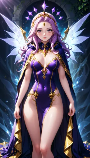 Seraphina's avatar depicts her as a tall, slender figure draped in shadowed silk. Her pale skin seems to glow faintly, and her eyes sparkle with starlight. Soft tendrils of darkness curl around her like a living cloak.