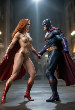 nude female superhero vs male supervillain battle scene from marvel comix