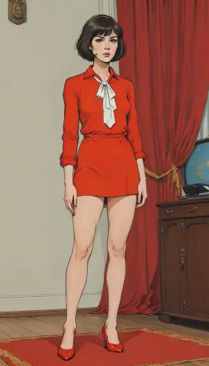 (detailed drawing with clean lines and meticulous shading, flat colors, line art, no gradients), extremely skinny totally naked brunette with short bob haircut stands in attention on stage wearing only scout style red silk triangle tie on he neck and white slippers on her feet, solemn meeting of the USSR times, Soviet pioneer, Soviet pioneer tie, the soviet era, USSR epoch, <lora:Moebius (Jean Giraud) Style:1.5>, <lora:outline_xl_kohaku_delta_spv5x:2>, <lora:lineartSDXL:.5>, <lora:sketch_it:2>
