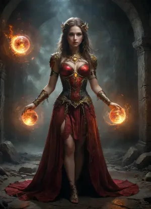 drkfnts style, fantasy mythical creature with glowing orb similar to black hole for head and female body, orb is surrounded by glowing aura like flame, also orb is curved with glowing magical orbs, she is wearing ornate but torn and deformed red dress with golden edges and damaged chainmail armor over dress, dark and eerie atmosphere, chromatic aberration and film grain, dark fantasy, <lora:ClassipeintXL2.1:.65>, <lora:add-detail-xl:.5>, <lora:xl_more_art-full_v1:.5>
