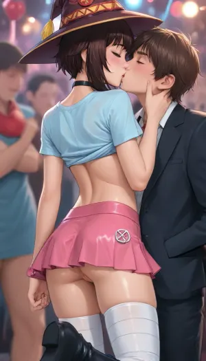 (REIQ style:1.1), Melkor Mancin style, null art, intricately detailed, ultra quality, ultra detail.

BREAK, (Megumin:1.1), (close:.2), (looking back:2), (girly:2), (petite:.2), (slender:.2), (youthful:2), (cute:.2), (fit:.2), (slutty:.2), (sexy:2), (busty:1.8), (curvy:.2), .
BREAK, choker, (lifted t-shirt:1.2), (microskirt:1.5), thigh highs and leather boots.
BREAK, (raised eyebrows:1.4), (heart love:1.5), (orgasmic expression:2), (kissing a man:2), (dancing sensually with a man:2), (flashing pussy:1.5), (leg up:1.5), (squeezing breasts:1.6), (rave party:1.1), (crowds:1.4), low view.
BREAK, (tanned:1.6), (tan lines:1.6), (dark complexion:.2), (makeup:.2), (freckles:.2), (sweaty:1.2), (pussy juices:1.2), (shy:.2), (blushing:.2), (worried:.2), (flirty:.2), (excited:.2), (moaning:.2), (begging for sex:.2), (head tilt:.2), .

BREAK, <lora:cartoon_stickers_xl_v1:.8>, <lora:ratatatat74-000050:1.3>