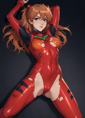 (Owler meets Markgavatino style), reiq style, masterpiece, (asuka Langley, evangelion plug suit, torn clothes), simple background, <lora:mk_Bp Anime_xl:2>