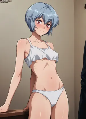 (Markgavatino style), Neocoill style, (retro anime:1.8), masterpiece, (rei ayanami, skinny, underwear), simple background, <lora:mk_Bp Anime_xl:2>, <lora:NEOTOKIOXL_0.2_RC:1>