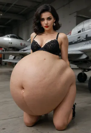 (Full body shot:1.7), (White Caucasian woman pale:1.3), ((The character Serleena from the movie Men in Black:1.7)), Enormous, spherical-to-pear-shaped, heavily distended and pendulous It protrudes aggressively forward and hangs low, reaching approximately mid-thigh level The belly has a wide, rounded base that tapers slightly toward the upper abdomen but remains massively full and heavy-looking throughout, It appears taut yet soft, with significant weight and volume that causes it to sag and rest against the tops of her thighs, The upper belly above the navel is rounded and full, blending into her large breasts contained in a tight bra There is a subtle shelf-like overhang where the massive lower belly begins, The heaviest, most prominent part is the huge, drooping lower belly It forms a massive, wide apron-like overhang with deep natural folds and creases, especially along the sides and bottom curve where it meets the thighs. The bottom edge is soft, rounded, and slightly flattened where it presses against her legs, Folds and Creases Multiple realistic skin folds a prominent horizontal crease/underfold where the belly overhangs, plus vertical creases along the sides The skin bunches softly where the belly rests on her thighs, (Jet blac hair:1.7), (It has a slightly retro or vintage-inspired volume:1.7), red lipstick, wearing black lacy lingerie, bob cut hairstyle, 30s or early 40s, atmospheric outdoor background at night, Large, almond-shaped eyes with prominent, sharply arched dark eyebrows that give her a dramatic, intense look She wears heavy black eyeliner cat-eye style and long, dark lashes, Nose Straight and proportionate, with subtle definition, (A small beauty mark mole is visible on her left cheek:1.5), just below the eye Her cheekbones are high and subtly highlighted She has a neutral-to-slightly downturned mouth expression, adding to the enigmatic, alluring vibe, large, (protruding belly prominent abdomen:1.7), which dominates the lower central part of the frame, Top A sheer, black mesh or chiffon robe/open cover-up over a black lace bra or bustier with intricate floral or scroll patterns, The lace has a semi transparent quality, revealing skin beneath while providing texture, Thin straps and a sweetheart neckline frame her cleavage, Matching black lace panties or briefs, low-rise and form-fitting, sitting just below the belly, The lace details continue the ornate pattern from the top, Eyes Her most captivating feature, They are large, wide-set, and a striking light blue or icy gray-blue hue that seems to glow or reflect light dramatically against the dark setting, The skin appears smooth and taut with natural texture and subtle stretch marks or folds visible under the lighting, giving it a realistic, soft quality, Her navel, (belly button), is clearly, (COLOSSAL BELLY:1.7), (DISTENDED BELL:1.7), (MASSIVE BELLY 10x BIGGER THAN NORMAL), v, <lora:add-detail-xl:1.5>