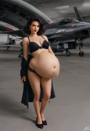 (Full body shot, standing and facing to the side:1.7), (White Caucasian woman pale:1.3), ((The character Serleena from the movie Men in Black:1.7)), Enormous, spherical-to-pear-shaped, heavily distended and pendulous It protrudes aggressively forward and hangs low, reaching approximately mid-thigh level The belly has a wide, rounded base that tapers slightly toward the upper abdomen but remains massively full and heavy-looking throughout, It appears taut yet soft, with significant weight and volume that causes it to sag and rest against the tops of her thighs, The upper belly above the navel is rounded and full, blending into her large breasts contained in a tight bra There is a subtle shelf-like overhang where the massive lower belly begins, The heaviest, most prominent part is the huge, drooping lower belly It forms a massive, wide apron-like overhang with deep natural folds and creases, especially along the sides and bottom curve where it meets the thighs. The bottom edge is soft, rounded, and slightly flattened where it presses against her legs, (Folds and Creases Multiple realistic skin folds a prominent horizontal crease/underfold where the belly overhangs:1.5), plus vertical creases along the sides The skin bunches softly where the belly rests on her thighs, (Jet blac hair:1.7), (It has a slightly retro or vintage-inspired volume:1.7), red lipstick, wearing black lacy lingerie, (bob cut hairstyle:1.5), (Age 30s or early 40s:1.3), atmospheric outdoor background at night, Large, almond-shaped eyes with prominent, sharply arched dark eyebrows that give her a dramatic, intense look She wears heavy black eyeliner cat-eye style and long, dark lashes, Nose Straight and proportionate, with subtle definition, (A small beauty mark mole is visible on her left cheek:1.5), just below the eye Her cheekbones are high and subtly highlighted She has a neutral-to-slightly downturned mouth expression, adding to the enigmatic, alluring vibe, large, (protruding belly prominent abdomen:1.7), which dominates the lower central part of the frame, Top A sheer, black mesh or chiffon robe/open cover-up over a black lace bra or bustier with intricate floral or scroll patterns, The lace has a semi transparent quality, revealing skin beneath while providing texture, Thin straps and a sweetheart neckline frame her cleavage, Matching black lace panties or briefs, low-rise and form-fitting, sitting just below the belly, The lace details continue the ornate pattern from the top, Eyes Her most captivating feature, They are large, wide-set, and a striking light blue or icy gray-blue hue that seems to glow or reflect light dramatically against the dark setting, The skin appears smooth and taut with natural texture and subtle stretch marks or folds visible under the lighting, giving it a realistic, soft quality, Her navel, (Deep belly button:1.7), (COLOSSAL BELLY:1.7), (DISTENDED BELL:1.7), (MASSIVE BELLY 20x BIGGER THAN NORMAL), v, <lora:add-detail-xl:1.5>