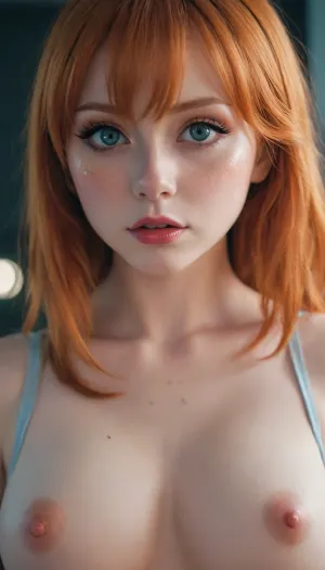 Ginger girl, breasts exposed, negativeXL_D, kawaii, makeup, <lora:gotou_hitori_xl:2>, <lora:luxart:2>, <lora:KawaiiMakeupXLv2:2>