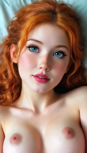 Full body view, Most beautiful ginger girl ever, 18 years old, sweet, innocent, shy, slim, happy, freckles, curly hair, ponytail, puffy nipples, moaning, lying down, naked, wide hips, medium breasts, perfect pussy, clitoris exposed, psychedelic, art, drdjns, style, SamDoesArts, perfecteyes, kawaii, makeup, puffy, nipples, dark, ghost, wide, <lora:drdjns:.8>, <lora:SDXLSamDoesArts:.8>, <lora:lora-sdxl-perfect-eyes:.8>, <lora:KawaiiMakeupXLv2:.8>, <lora:Nipples XL:.8>