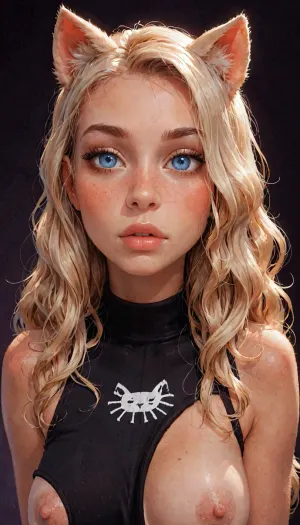 (reiq meets innv and Jack cayless art style), (Incase style:1.2), beautiful girl, blonde long hair, (cat ears), bangs over eye, symmetrical blue eyes, snub nose, plumb lips, parted lips, half-closed eyes, perfect natural breasts, curly hair, erect puffy nipples, 1girl, solo, face focus, beautiful curves of the body, realistic detailed, deep insertion, intim light, cat uniform, (simple dark background:1.8), skin texture, futuristic-fantasy-anime, incase, style, <lora:sd_xl_turbo_lora_v1-64dim:2>, <lora:futureistic_fantasy_anime_sdxl_v1:2>, <lora:Incase_Style__SDXL:2>
