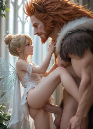 Porno fairy tail, big Wolf, little fairy, brooken Wings, big size diference, brutal hardcore sex, very big Dick, little pussy, side view