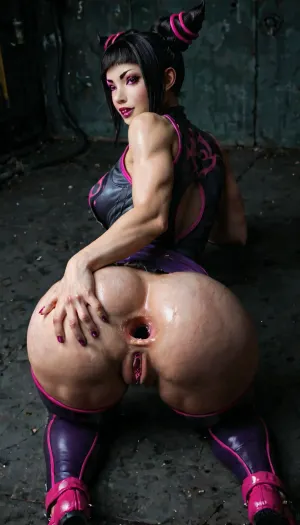 photo, 8k portrait of, ((Juri Han from Street Fighter wearing her torn costume)), in a junkyard, intricate, elegant, highly detailed, majestic, digital photography, (masterpiece, sidelighting, finely detailed beautiful eyes:1.2), hdr, realistic, high definition, ((GapingAssholesAllFourQuiron pose)), horny, professional photo, (gape ass:2), lying, on stomach, back, foreshortening, from behind, (sharp focus), behind, uncensored, anus, top-down bottom-up, presenting, (spread anus), spread ass, NSFW photo, ass, hips, narrow, waist, large, breasts, big, boobs, huge, tits, (ultra, HD, quality, details), (green, eyes), (league, of, legends\), sf6sdxl, game, cg, <lora:SDXL1.0_quiron_GapingAssholesAllFour_v5.1p_Lora:.5>, <lora:BodyLicious:.8>, <lora:bombshell_v2:.8>, <lora:dark:.8>, <lora:sf6sdxl:.8>