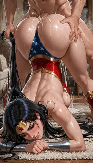 Score_9, score_8_up, score_7_up, ((dandonfuga art style:1.6)), medium breasts, masterpiece, (Wonder Woman from DC Comics:1), long hair, wearing her costume, wondee woman close up, fucked roughly from behind, doggy style, (massive breasts), (muscular woman:.5), at living room on a rug, smiling insanely, arched back, drooling, pulling her hair, orgasm face, messy black hair, front-side view, ass up pose, nipple slip, excessive cum pouring out around his penis, sweaty, (intense blushing), steam, Artist, Sakimichan, realistic detailed, deep insertion, intim light, skin texture, futuristic-fantasy-anime, <lora:Artist - Sakimichan:2>, <lora:futureistic_fantasy_anime_sdxl_v1:1.3>, <lora:LCMTurboMix_Euler_A_fix:.5>