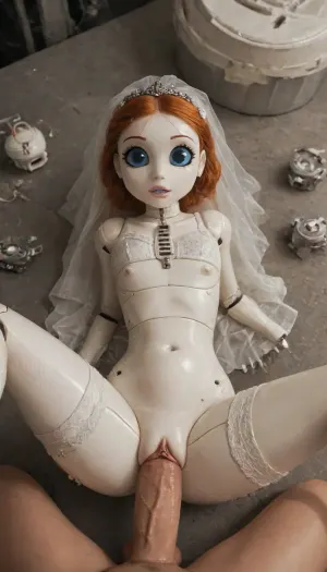 (Jack cayless art style), (full Amputee:2), (Amputee:2), divided, The robot is divided into parts. bride, a woman robot, robot, not human, ginger, white plastic skin, the man pulls the robot's legs towards robot, the penis is fully immersed in the robot, (huge penis:1.5), (deep penetration:1.99), lying on one's back, The man pulls the robot's legs towards him. The penis is fully immersed in the robot, (white skine:2), (belly bulge:1.2), with a big dark pussy, curved up, squatting, legs wide open, seen from below, full body image, robot is huge, imposing, strong, industrial strength, 10feet tall, robogirl, 1robogirl, cyborg style, blue eyes, mechanical parts, spine, android, cyborg, science fiction, high quality, high resolution, legs behind head, harness, garter, straps, cupless, bra, filmic, pm1s, girl, pov, penis, victorian, dress, <lora:cyborg_style_xl-alpha:.8>, <lora:Harness_Straps_sdxl:.8>, <lora:filmicVibesXL_v1.1:.8>, <lora:pm1s:1.9>, <lora:victorian_dress-XL-2.0:2>