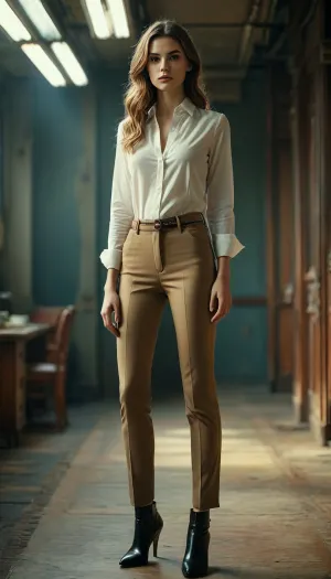 <lora:MJ52:2>, <lora:bombshell_v2:1.4>, Female slim trousers women pants