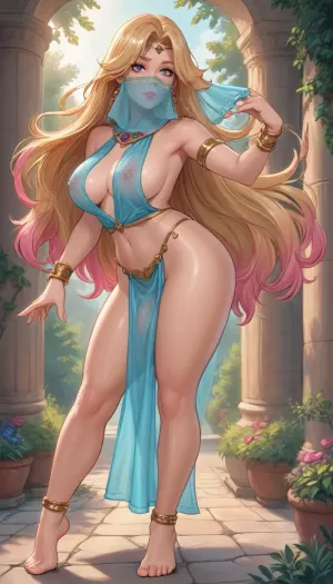 (reiq style), ((solo)), . long luxurious hair, luscious hair, thick hair, (((extremely long hair))), blonde hair with pink highlights. Thick toned thighs, sexy legs, full body shot, dancing seductively, thick toned legs.


femboy, ((transgender, tranny, shemale)), ((hyper long penis, floor dragging penis, worlds largest penis, penis so long it drags on the ground, hyper flaccid penis, penis dragging on the ground, (hyper flaccid penis swinging as she dances))), penis poking out from behind loincloth, penis longer than loincloth, tight balls, Belly dancer, violet_eyes_shadow, (breasts curtain:1.5), sideboobs, areola visible, nipple bulge, translucent clothing, candid nudity, accidental nudity, hourglass figure, face veil, jewels and diamonds, pale skin, skimpy clothing, rimlight, thin waist, wide hips, big ass, dressed in iconic dress, spread legs, solo, side view, ((voluptuous, large breasts, natural breasts, breasts bouncing as she dances)), blushing, legs spread, motion lines, 2 feet, barefoot, outdoors, sunset, garden, greek architecture, Melkor Mancin artstyle, score_9, score_8_up, score_7_up, <lora:cartoon_stickers_xl_v1:.8>, <lora:ratatatat74-000050:1.3>