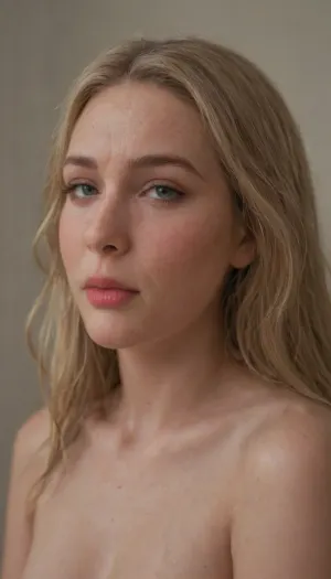 ((Face portrait)), old woman, aged skin, eye shadow, mature female, (age 40), realistic face, detailed face texture, ((forehead wrinkles:1.5)), skin texture, peach fuzz, beautiful face, dimples, blonde hair, ((red lipstick)), hair parted center, bleach blonde hair, Detailed, natural, skin, and, blemishes, without-makeup on face, acne, <lora:skin_4-000015:.4>