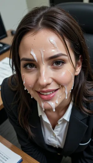 30 year old cum covered woman, ((close up)), stunning brunette secretary on her knees in office with lots of cum all over her face, ((cum on face)), <lora:attractive_notrigger:1>, <lora:BUT_SDXL_SHS:.5>, <lora:RMSDXL_Darkness_Cinema:.8>, <lora:dark:.5>, <lora:Vivid Midjourney mimic - XL SDXL v2.0:.9>