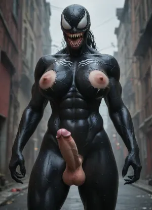 Hyperrealistic art, venom is a purple character with a large mouth, venom symbiote, 8 k cg render, venom, carnage, symbiote, 8k render, hyperreal highly detailed 8 k, 8 k high detail concept art, huge big breasts, hyper real render, 3 d render character art 8 k, 8k octane render, 8 k octane render, high detail 8 k render . Extremely high-resolution details, photographic, realism pushed to extreme, fine texture, incredibly lifelike, erect-futa, erect-penis, woman, testicles, erection, uberfit muscular, <lora:She-Venom-FFusion.LORA:2>, <lora:SDXLlora13ErFut:1.9>, <lora:uberfit_lora_sdxl:2>