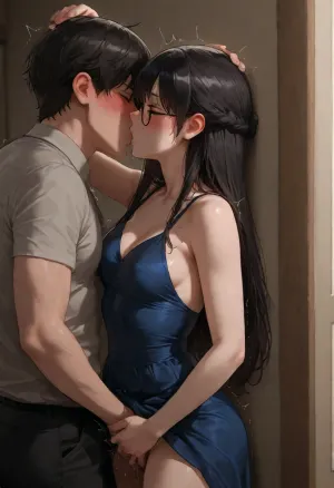 (Nerdy 19yo Vietnamese american girlfriend is enjoying masturbating with her male prom date for the first time:1.8), (awkward, eager, virgin), (taboo), (orgasm), (cumming), (he presses her against the wall with her hands above her head), (passionate kiss), (groping), small breasts, Glasses., (thick public hair), (long smooth black hair escaping from a fancy updo), (aroused:1.8), (hard nipples), (blushing:1.6), (trembling), (Wearing blue prom dress:1.2), Photorealistic, (focus on perfect face:1.2), french kiss, <lora:dark:1.1>, <lora:french_kiss_xl_v1:.8>