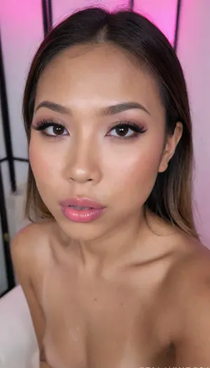 (Pinay Filipina Asian:1.2), (closed mouth), A Filipina's slut face, (27 years old), dark brown tanned skin, (softly overlined lips with muted rosy nude-pink lipstick, (subtle mauve undertones), (slightly deeper pink lip liner defining the edges:1.2), sheer translucent gloss layered over the lipstick, soft reflective highlights on the center of the lips, naturally full-looking lips), (medium-width natural nose), (straight natural nose bridge), (softly rounded slightly bulbous nose tip), (naturally wider nostrils), (subtle nasal width), (nose proportionate to the face), masculine jaw, (softly rounded jawline), (looking straight at camera:1.1), closed lips, (face portrait), (frontal shot), (round to softly oval face), natural facial asymmetry, natural facial proportions, realistic skin texture