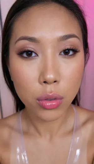 (Pinay Filipina Asian:1.2), (closed mouth), A Filipina's slut face, (27 years old), dark brown tanned skin, (softly overlined lips with muted rosy nude-pink lipstick, (subtle mauve undertones), (slightly deeper pink lip liner defining the edges:1.2), sheer translucent gloss layered over the lipstick, soft reflective highlights on the center of the lips, naturally full-looking lips), (medium-width natural nose), (straight natural nose bridge), (softly rounded slightly bulbous nose tip), (naturally wider nostrils), (subtle nasal width), (nose proportionate to the face), masculine jaw, (softly rounded jawline), looking straight at camera, closed lips, (face portrait), (round to softly oval face), natural facial asymmetry, natural facial proportions, realistic skin texture