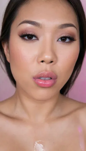 (Pinay Filipina Asian:1.2), (closed lips:1.1), A Filipina's slut face, (27 years old), dark brown tanned skin, (softly overlined lips with muted rosy nude-pink lipstick, (subtle mauve undertones), (slightly deeper pink lip liner defining the edges:1.2), sheer translucent gloss layered over the lipstick, soft reflective highlights on the center of the lips, naturally full-looking lips), (medium-width natural nose), (straight natural nose bridge), (softly rounded slightly bulbous nose tip), (naturally wider nostrils), (subtle nasal width), (nose proportionate to the face), masculine jaw, (softly rounded jawline), (looking straight at camera:1.1), closed lips, (face portrait), (frontal shot), (round to softly oval face), natural facial asymmetry, natural facial proportions, realistic skin texture