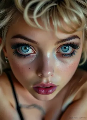 Elf, elf ears, pointed ears, Cinematic still, (18yo woman), submissive, cute, gorgeous, freckles, ((slim:1.4)), ((muscular:1.3)), ((ing small:1.4)), (black mystical body tattoos:1.6), perfect round breasts, piercing, dark makeup, eyeliner, eyeshadow, mascara, long eyelashes, slim waist, black stockings, black choker, very long pink hair, striking facial features, (bright blue eyes), sad eyes, narrow face, wet skin, silver jewelry, on bed in a bright bedroom, (crawling over the viewer:1.5), (((looking directly to the viewer))), (everywhere:1.5), mouth closed, kiss mouth, (ruined makeup:1.4), (ruined hairstyle:1.7), on s, dripping, devot, (closeup face:1.7), view from below, 4k epic detail, shot on kodak, 35mm photo, sharp focus, high budget, cinemascope, moody, epic, film grain, grainy, score_9, score_8_up, score_7_up, rating, explicit, big_eyes, but, <lora:style_lora_realis:2>, <lora:BUT_SDXL_SHS:2>, <lora:SDXLHighDetail_v6-000005:2>