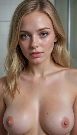 photorealistic, masterpiece, best quality, ultra detailed, 1 girl, beautiful detailed eyes, beautiful detailed lips, professional to lighting, high, quality, 8k, wet, shower, gorgeous young woman, long blonde hair, freckles everywhere, tight and firm, naked, slim woman, Best quality, proudly presenting her beautiful breasts, Looking at the camera, fresh face, shy look, realistic detailed face, realistic detailed hair, realistic detailed body, realistic detailed skin, (realistic detailed small perky firm breasts), realistic detailed tight virgin pussy, (High, Resolution), (More, Details), (8K), detailxl