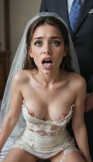 Score_10, score_9_up, score_8_up, score_7_up, explicit_rating, professional photography, 1Girl, forced sex, ripped wedding dress, scared Face, bondage, rough sex, humiliation, crying, forced, struggle, cum covered, cum dripping from mouth