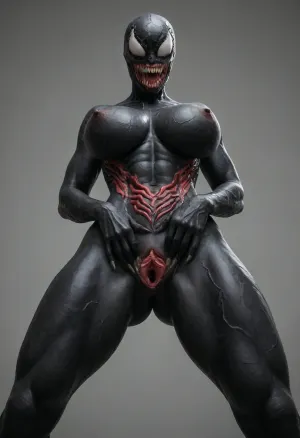 Hyperrealistic art, venom is a purple character with a large mouth, venom symbiote, 8 k cg render, venom, carnage, symbiote, 8k render, hyperreal highly detailed 8 k, 8 k high detail concept art, huge big breasts, hyper real render, 3 d render character art 8 k, 8k octane render, 8 k octane render, high detail 8 k render . Extremely high-resolution details, photographic, realism pushed to extreme, fine texture, incredibly lifelike, Huge breasts, very tall, spread pussy lips, <lora:She-Venom-FFusion.LORA:1.2>
