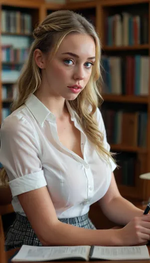 beautiful sexy slender 40 year old blonde woman posing naked, no makeup, Brown eyes, ponytail, 3/4 view, bare legs, standing by her bed, good hands, perfect fingers, (vagina), (shaved pussy)