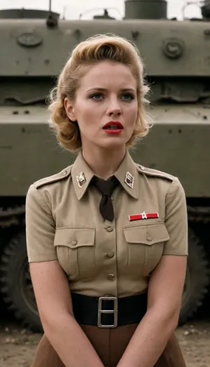 "Oddball" from "Kellys Heroes" movie, fuck german nazist uniform woman. Hot sex scene near tank