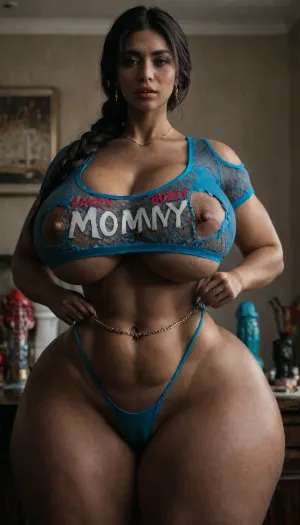 (Thicc Desi Busty Brown skinned model in nipples torn Birthday sheer crop top), (((voluptuous Busty thicc huge curvaceous Mommy body:1.3))), ((long straight hair braid, massive mommy saggy out naturals, dildos n gifts)), (burgundy sheer lace string blue thongs cameltoe:1), (((massive mommy tits, wide toned hips))), cake and dildo, massive mommy thighs, (((thicc belly chain waist:1.3))), ohwx, <lora:LCMTurboMix_Euler_A_fix:.8>, <lora:dark:.8>, <lora:VioletMyers_SDXL_v1-000005:.8>