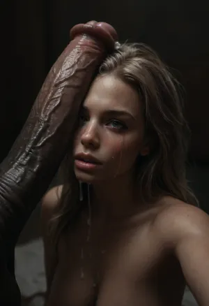 Gigantic perfect boobs, Large Hair Volume, excessive cum on her face, blushing, crying, man with hanging white extreme cock, (massive extreme cock:1), (impossible large equine cock:1), (extreme colossal cock dripping cum:1), flaccid cock, hanging cock, selfie, penis on bimbo's face, penis on her head, cock on head, <lora:dark:.1>, <lora:detailed_notrigger:2>, <lora:photorealistic_portrait_notrigger:2>, <lora:JuggerCineXL2:2>