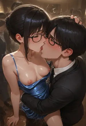 (Nerdy 19yo Vietnamese american girlfriend is enjoying fucking her male prom date for the first time:1.8), (crowded dance floor), (awkward, eager, virgin sex), (taboo), (orgasm), (cumming), (he presses her against the crowd with her hands above her head), (he wraps his arms around her and fingers her wet hairy vagina), (passionate kiss), (groping), small breasts, Glasses., (thick public hair), (long smooth black hair escaping from a fancy updo), (aroused:1.8), (hard nipples), (blushing:1.6), (trembling), (Wearing blue satin prom gown:1.2), Photorealistic, (focus on perfect face:1.2), french kiss, <lora:dark:1.1>, <lora:french_kiss_xl_v1:.8>