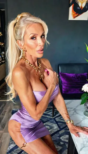 Kneeling in front of me, lazy eye, elegant, very small fake tits cleavage, ((pov handjob:1.5)), luxury light purple silk dress and skirt, ((old, 70yo)), handcuffed, gold hoop earrings, nose ring, tattoos, sexy neck, ((old blonde hair mom woman)), (tan skin), (skinny muscle), (beautiful Swedish instagram model face), (fit body), very beautiful, perfect skinny body, perfect face, looking at the camera, perfect eyes, (skinny fit), pretty, snub-nosed, long hair, 4ng3l, face, <lora:clothed_small:1.8>, <lora:SDXL_BetterFaces-LoRA_v1:.8>, bmbplora, <lora:bimboxl_02:.8>, fingering, pussy, <lora:2FingersSDXL_v03:.8>