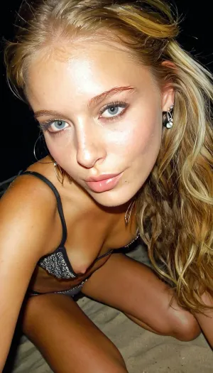 in a dim dark room, glistening skin, breathtaking young woman is taking a break from college at outdoor beach dance party, (1996), Cancun, Slutty dancing, beach, wearing a bikini, plenty of male attention, 22 year old sexy skinny blonde, long stylishly tousled hair, slutty, perfect skin, smirk, amazing long tan legs, long, light natural makeup, and small subtle earring, ((beautiful detailed face)), beautiful nails, high quality nails, beautiful fingers, high quality fingers, intricate details, <lora:MJ52:.9>, <lora:SDXL_BetterFaces-LoRA_v1:.8>, <lora:Sweaty_Realism_4-000006:.8>
