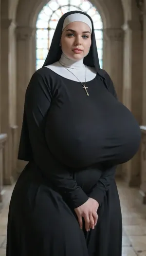 ssbbw, (nun:1.2), (massive breasts:1.65), (clothed:1.54), (thick:1.5), (black clothes:1.3), huge, breasts, <lora:Taretiti_XL-v1:.8>