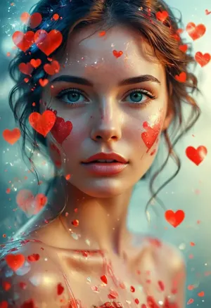 fullbody, double-exposure illustration in which a belle woman face is overlaid with hearts, blending human features with skin elements, /KlTTYART/, <lora:COMFYUI_mimic_landscape_-_XL_SDXL v2.0:.1>, <lora:attractive_notrigger:.1>, <lora:MJ52:.5>