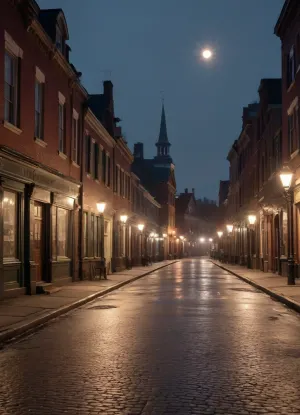 small town street late night, (19 century entourage:1.3)