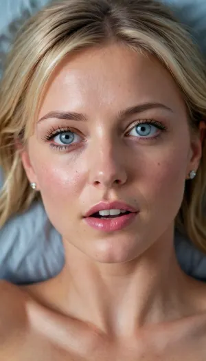 score_9, score_8_up, score_7_up, score_6_up, 1girl, very closeup portrait, face and shoulders only, headshot, 28mm macro lens, closeup, pretty girl, looks like Cameron Diaz from 1999, orgasming, symmetrical face, angular cheekbones, making eye contact, laying flat on her back on blue sheet bed, mid-sex, mid-orgasm, vibrator orgasm, has engaging expression, showing real joy, pleasured, mouth open in pleasure, masturbating, biting lip, lip bite, moaning, hysterical literature, orgasmic, very skinny, collarbones, extremely pretty woman, model, 25yo, long blond hair, straight hair, blue and grey colored eyes, diamond stud earrings, good teeth, straight teeth, small perky tits, puffy nipples, pretty girl, light blonde bangs. shaking orgasm, male out of frame, (pov missionary), sex, headshot, HDR, masterpiece, 4k, photorealistic, intricately detailed face, realistic, realistic face, macro lens, light freckles, no makeup, naturalist look, nude look, angelic, clear skin, ultra realism, perfect girl, perfect camera, clear details