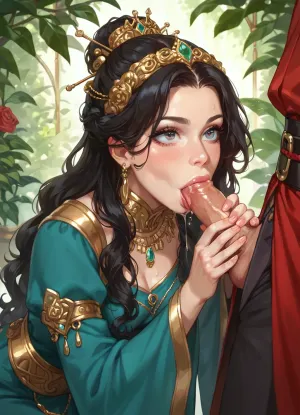 Turkish concubine. Long wavy black hair. She wears a vivid jewel-toned silk caftan, long flowing sleeves, layered robe, emerald and ruby tones, gold jewelry glinting at her wrists and throat. kneeling, doing handjob and blowjob to the dick of a Turkish sultan whom face is out of frame. Behind her, the Ottoman palace garden, roses, cypress trees, golden light. Vibrant colors.
Ultra detailed. Hentai style. score_9, score_8_up, score_7_up, rating, explicit. big_eyes., blowjob, <lora:SorasBlowjobs:.8>