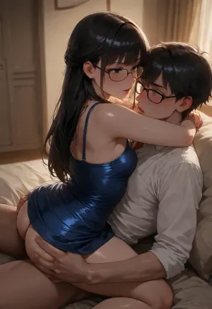 (Nerdy 19yo Vietnamese american girlfriend is fucking her male prom date:1.8), (he throws her onto the bed), (awkward first time sex), (passionate embrace), (grabbing her ass:1.1), small breasts, Glasses., (long smooth black hair escaping from a fancy updo), (aroused:1.8), (blushing:1.6), (Wearing blue prom dress:1.2), Photorealistic, (focus on perfect face:1.2), french kiss, (straddling), (at a crowded prom dance orgy), <lora:dark:1.1>