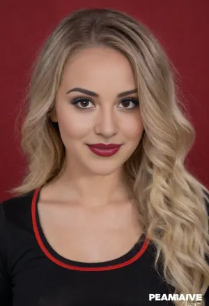 Anissa, 24yo North African Maghreb woman, warm dark olive brown skin with detailed visible pores and realistic texture, natural wavy ash blonde hair with dark roots, heavy provocative makeup, dark eyeliner, red lipstick, flawless consistent face matching the reference, beautiful fresh young face, looking at camera with soft smile, casual black Nike outfit, neutral background, ultra realistic, shot on iPhone, natural lighting, film grain.