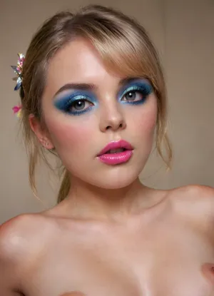 yShe wears pink and shiny lipstick, and has large, slanted gray eyes.
make-up, long golden eyelashes, olive shadows with blue eyeliner, straight bangs, hairstyle, two pigtails hanging on the chest, covering, woman, small, breasts, medium, large, spreading, legs, creampie, pussy, nude, body, closeup, artoflips, uoclips, lips, lipstick, art, of, makeup, eyeliner, eyelashes, lactation, sprayingmilk, <lora:nsfw-xl-2.0:2>, <lora:Art_Of_Lips_PONY_XL_By_UOC:.8>, <lora:Modern_MakeUp_XL_v0_1:1.5>, <lora:Iridescent_Rainbow_Lips:2>, <lora:lactation_XL_0_:.8>